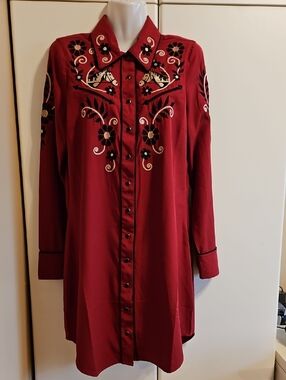 ROPER Embroidered Western Snap-Front Shirt Dress NWT